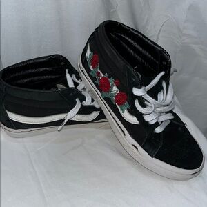 Vans Kids Black Sneakers with Red Rose Detail